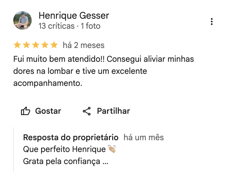 Avaliação de Henrique Gesser no Google