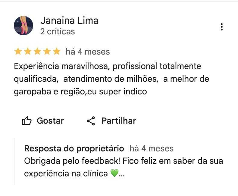 Avaliação de Janaina Lima no Google